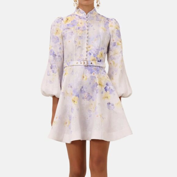 Zimmermann Crush Buttoned Mini Dress Lilac Floral - Picture 1 of 13